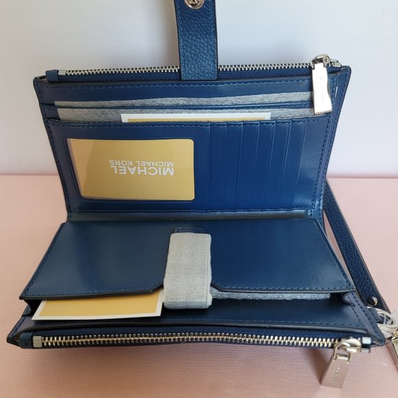 MICHAEL KORS Jet Set Double Zip Pebbled Leather Wristlet-River Blue 🎈$114.⭐ - Picture 15 of 16